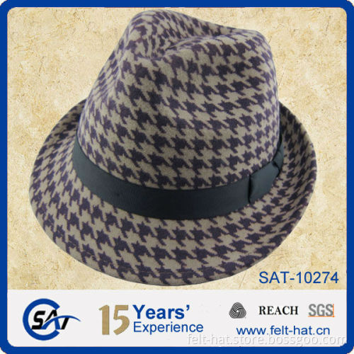 fashion woolen printed trilby hat, pure wool felt gentle hat